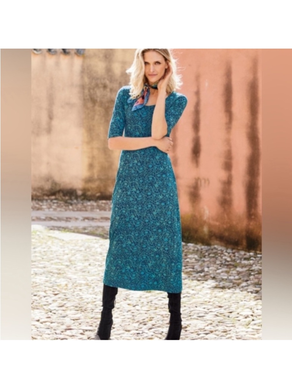 Peruvian Connection Byzantine Teal Patterned Midi Dress